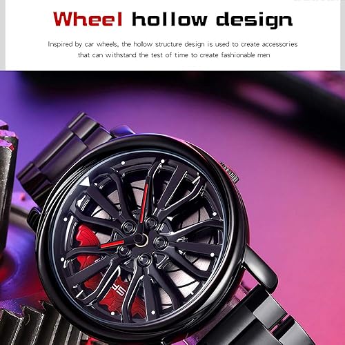 GORBEN Men's Creative 3D Car Wheel Rotating Wrist Watch