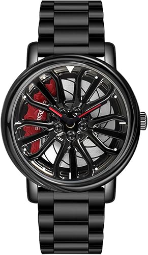 GORBEN Men's Creative 3D Car Wheel Rotating Wrist Watch