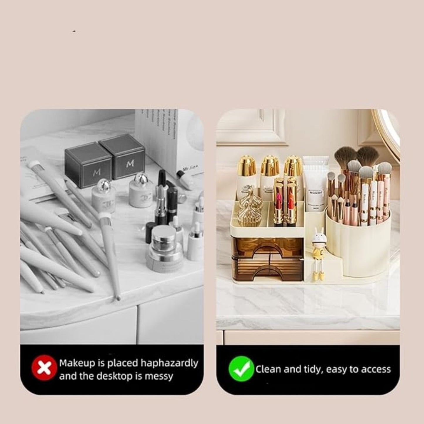 Multi-Compartment Desk & Vanity Organizer with Rotating & Drawer Storage