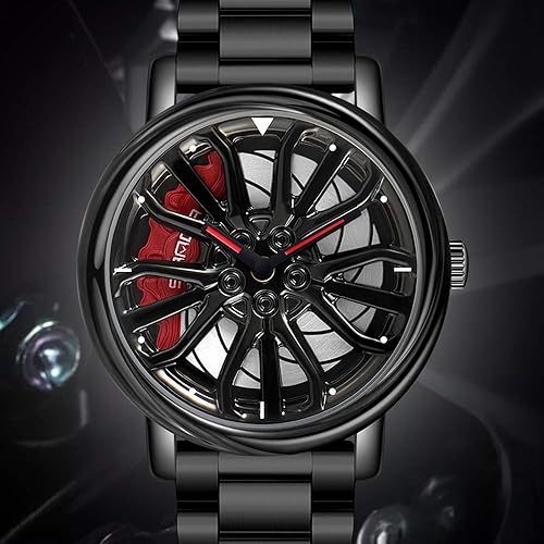 GORBEN Men's Creative 3D Car Wheel Rotating Wrist Watch