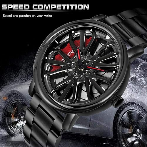 GORBEN Men's Creative 3D Car Wheel Rotating Wrist Watch