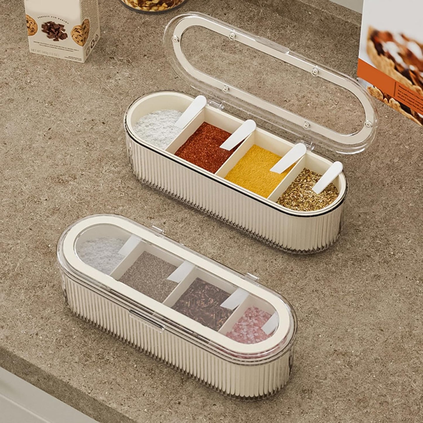 Multi Compartment Spice Box with Spoons & Lid