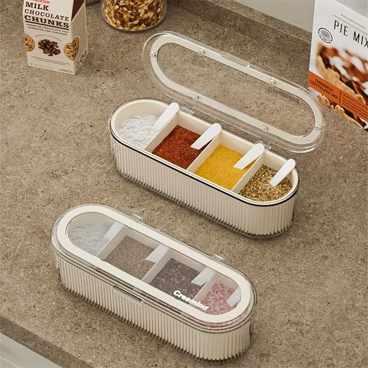 Multi Compartment Spice Box with Spoons & Lid