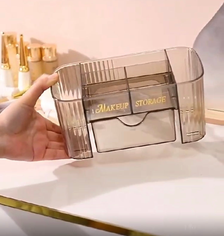 Vanity Storage Box with Divided Sections & Pull-Out Drawer